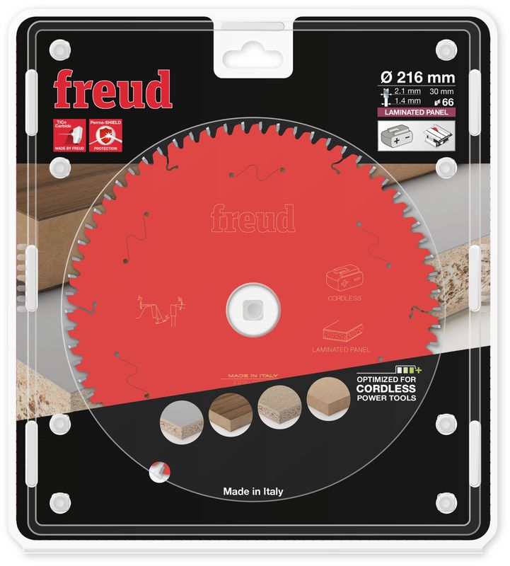 216x30 | Z66 | Tannbredde 2,1 mm | Laminat | Freud sagblad for batteridrevet bordsag